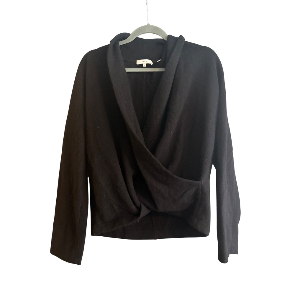 Vince Womens Black Cashmere Wrap Front‎ Sweater Size L G